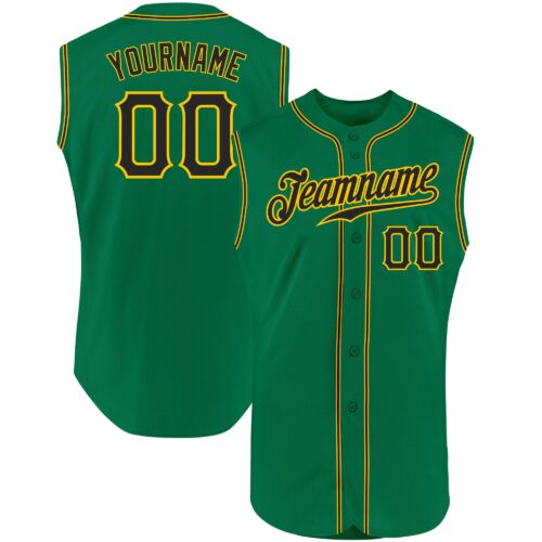 KellyGreen0231 Custom Kelly Green Black-Gold Authentic Sleeveless Baseball Jersey