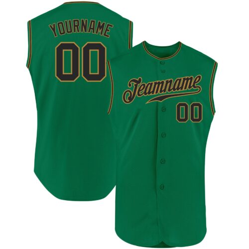 KellyGreen0234 Custom Kelly Green Black-Old Gold Authentic Sleeveless Baseball Jersey