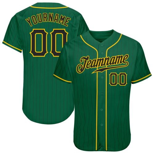KellyGreen0244 Custom Kelly Green Black Pinstripe Black-Gold Authentic Baseball Jersey