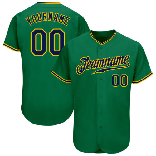 KellyGreen0270 Custom Kelly Green Navy-Gold Authentic Baseball Jersey