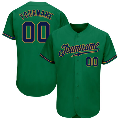 KellyGreen0276 Custom Kelly Green Navy-Old Gold Authentic Baseball Jersey
