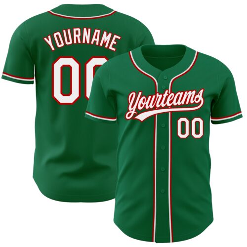 KellyGreen0343 Custom Kelly Green White-Red Authentic Baseball Jersey