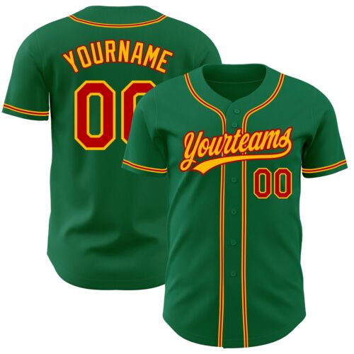 KellyGreen0345 Custom Kelly Green Red-Gold Authentic Baseball Jersey