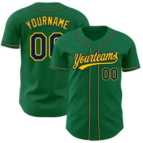 KellyGreen0347 Custom Kelly Green Navy-Gold Authentic Baseball Jersey