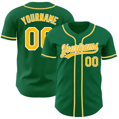 KellyGreen0350 Custom Kelly Green Gold-White Authentic Baseball Jersey