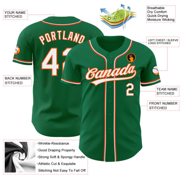 Custom Kelly Green White-Orange Authentic Baseball Jersey