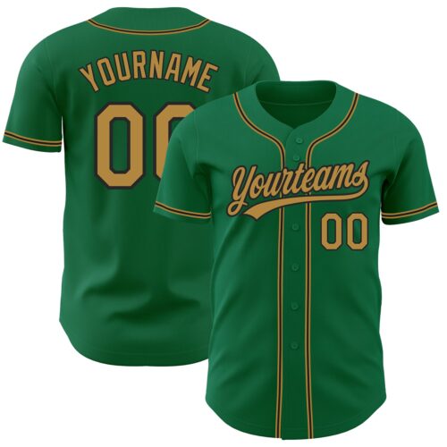 KellyGreen0359 Custom Kelly Green Old Gold-Black Authentic Baseball Jersey
