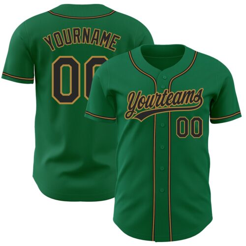KellyGreen0360 Custom Kelly Green Black-Old Gold Authentic Baseball Jersey