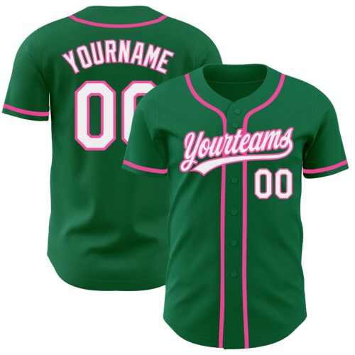 KellyGreen0362 Custom Kelly Green White-Pink Authentic Baseball Jersey