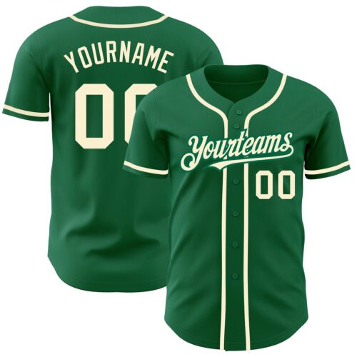 KellyGreen0407 Custom Kelly Green Cream Authentic Baseball Jersey