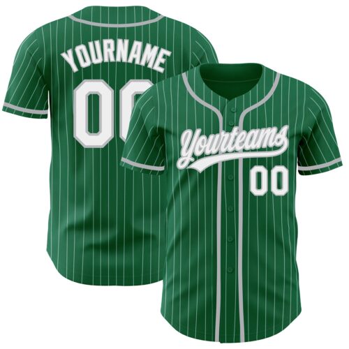 KellyGreen0410 Custom Kelly Green White Pinstripe Gray Authentic Baseball Jersey