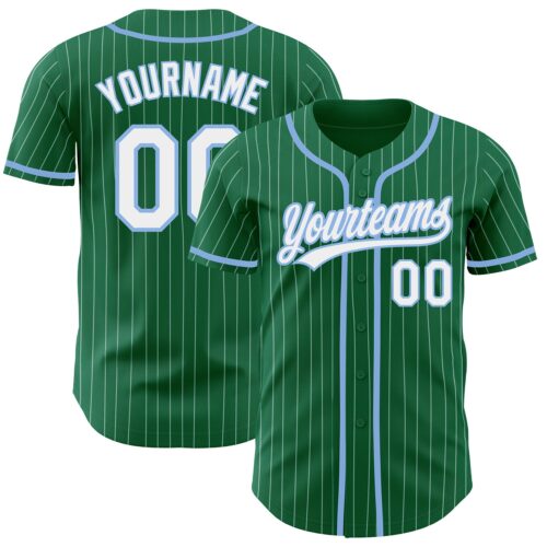 KellyGreen0413 Custom Kelly Green White Pinstripe Light Blue Authentic Baseball Jersey