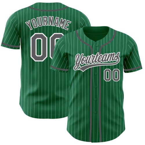 KellyGreen0414 Custom Kelly Green White Pinstripe Steel Gray Authentic Baseball Jersey