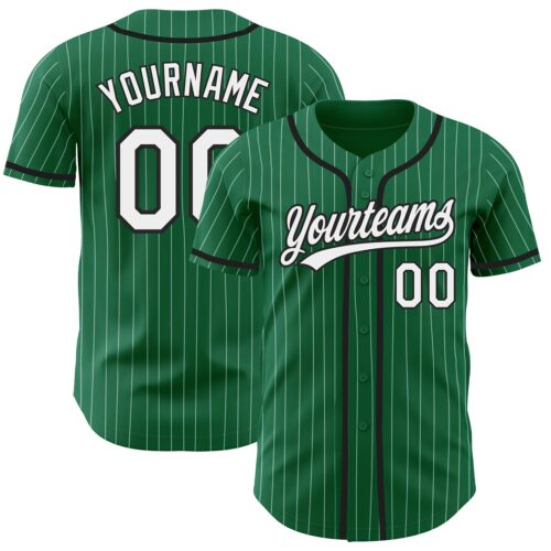 KellyGreen0415 Custom Kelly Green White Pinstripe Black Authentic Baseball Jersey