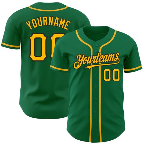 KellyGreen0443 Custom Kelly Green Gold-Black Authentic Baseball Jersey