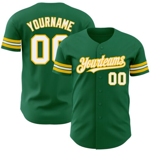 KellyGreen0496 Custom Kelly Green White-Gold Authentic Baseball Jersey