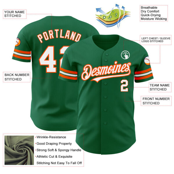 Custom Kelly Green White-Orange Authentic Baseball Jersey