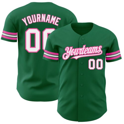 KellyGreen0499 Custom Kelly Green White-Pink Authentic Baseball Jersey