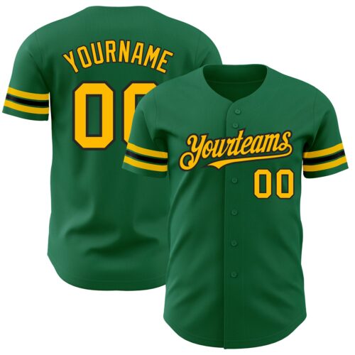 KellyGreen0503 Custom Kelly Green Gold-Black Authentic Baseball Jersey