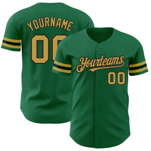 KellyGreen0506 Custom Kelly Green Old Gold-Black Authentic Baseball Jersey