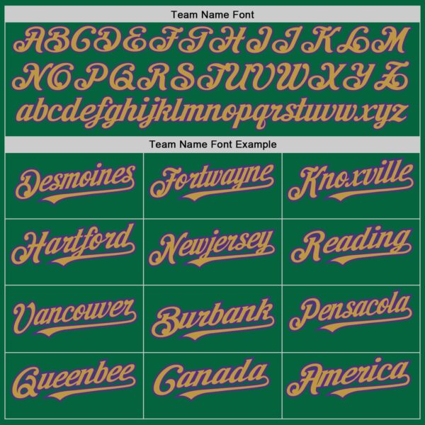 Custom Kelly Green Old Gold-Purple Authentic Baseball Jersey