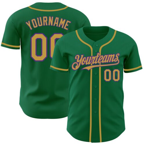 KellyGreen0554 Custom Kelly Green Old Gold-Purple Authentic Baseball Jersey