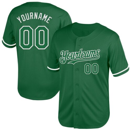 KellyGreen0555 Custom Kelly Green White Mesh Authentic Throwback Baseball Jersey