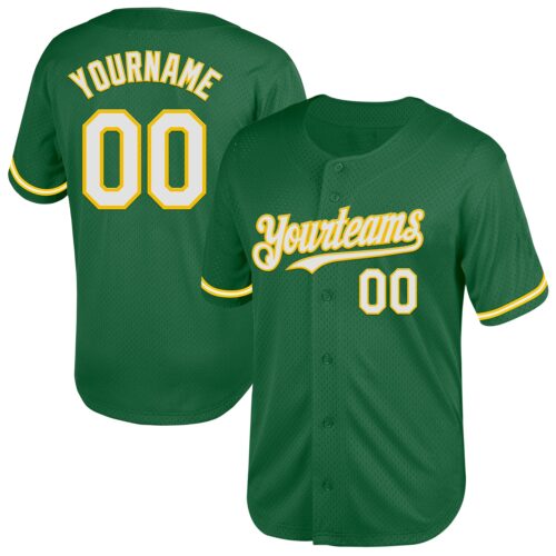 KellyGreen0578 Custom Kelly Green White-Yellow Mesh Authentic Throwback Baseball Jersey