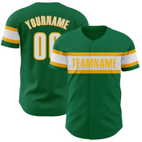 KellyGreen0584 Custom Kelly Green White-Gold Authentic Baseball Jersey