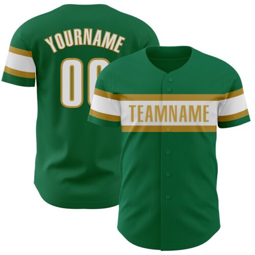 KellyGreen0585 Custom Kelly Green White-Old Gold Authentic Baseball Jersey