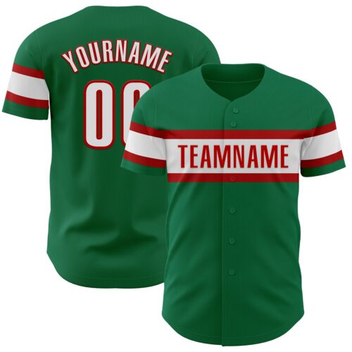 KellyGreen0590 Custom Kelly Green White-Red Authentic Baseball Jersey