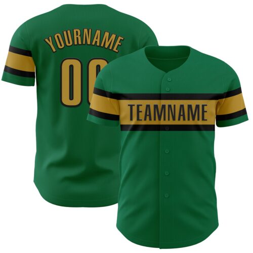 KellyGreen0594 Custom Kelly Green Old Gold-Black Authentic Baseball Jersey