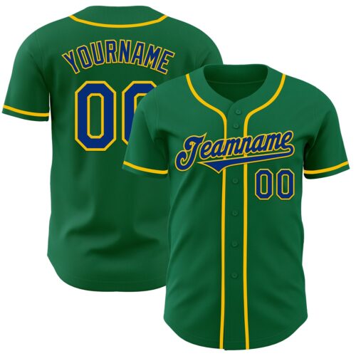 KellyGreen0691 Custom Kelly Green Royal-Yellow Authentic Baseball Jersey