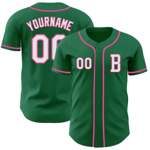 KellyGreen0716_a3787f3a-f96f-469b-a7da-ee2e0754164e Custom Kelly Green White-Pink Authentic Baseball Jersey