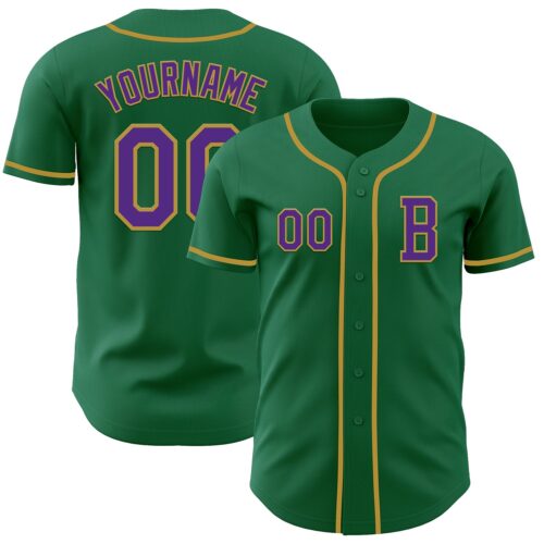KellyGreen0722_f6cca87c-8c40-4dcb-8d34-b71529d7dbb6 Custom Kelly Green Purple-Old Gold Authentic Baseball Jersey