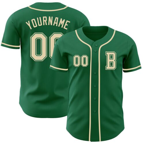 KellyGreen0727_271047b1-2957-4d41-80ae-6ee9c4bee264 Custom Kelly Green Cream Authentic Baseball Jersey