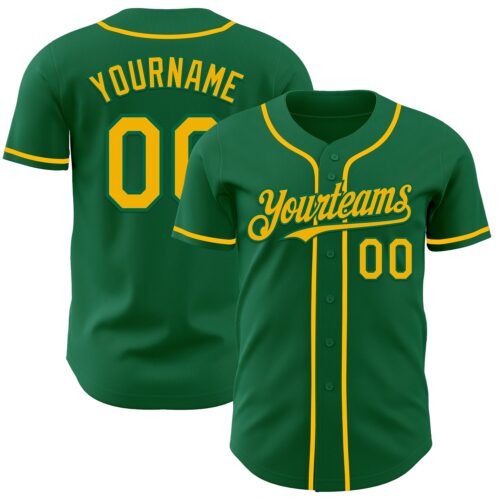 KellyGreen0744 Custom Kelly Green Gold Authentic Baseball Jersey
