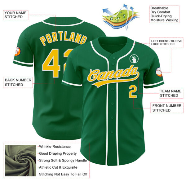 Custom Kelly Green Yellow-White Authentic Baseball Jersey