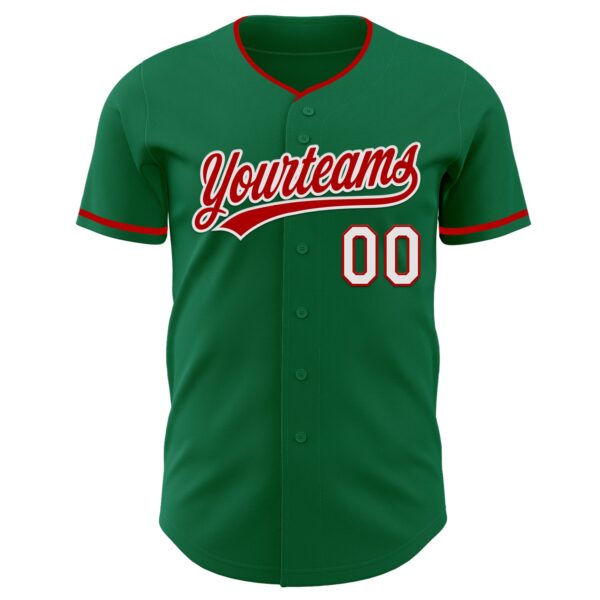 Custom Kelly Green Red-White Authentic Baseball Jersey