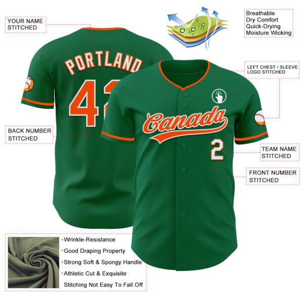 Custom Kelly Green Orange-White Authentic Baseball Jersey