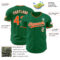 Custom Kelly Green Orange-White Authentic Baseball Jersey