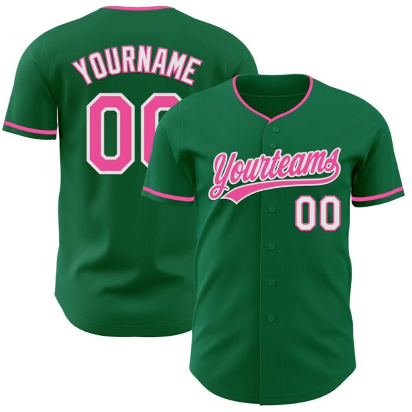 Custom Kelly Green Pink-White Authentic Baseball Jersey