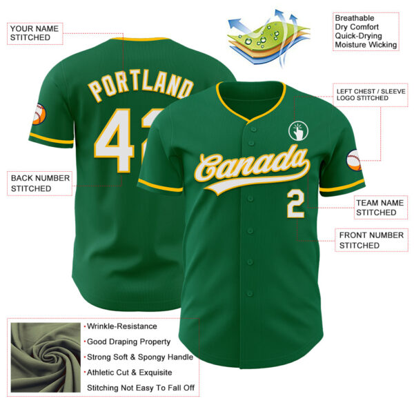 Custom Kelly Green White-Gold Authentic Baseball Jersey