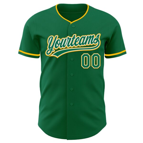 Custom Kelly Green White-Gold Authentic Baseball Jersey