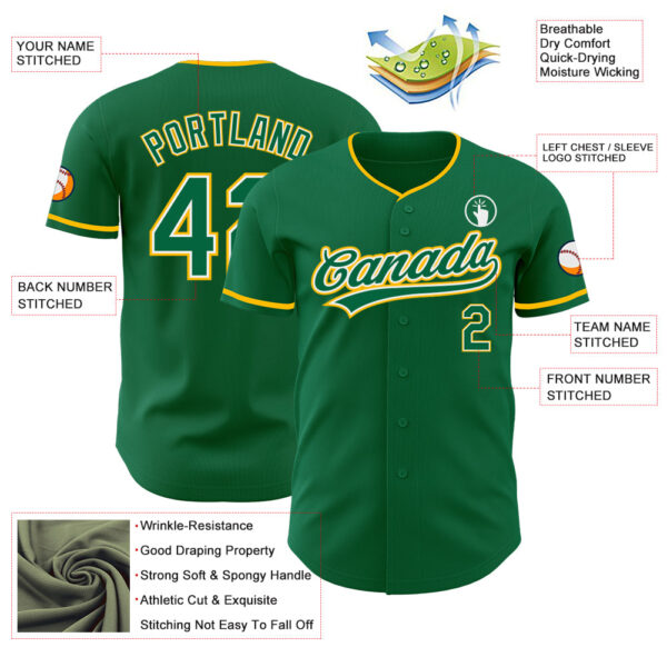Custom Kelly Green White-Gold Authentic Baseball Jersey