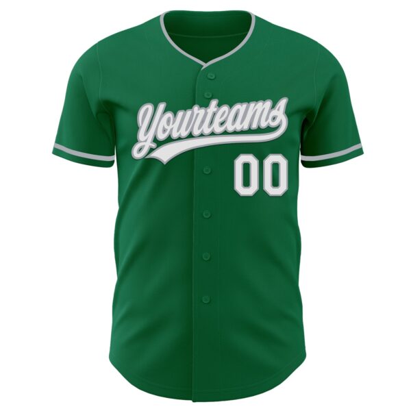 Custom Kelly Green White-Gray Authentic Baseball Jersey