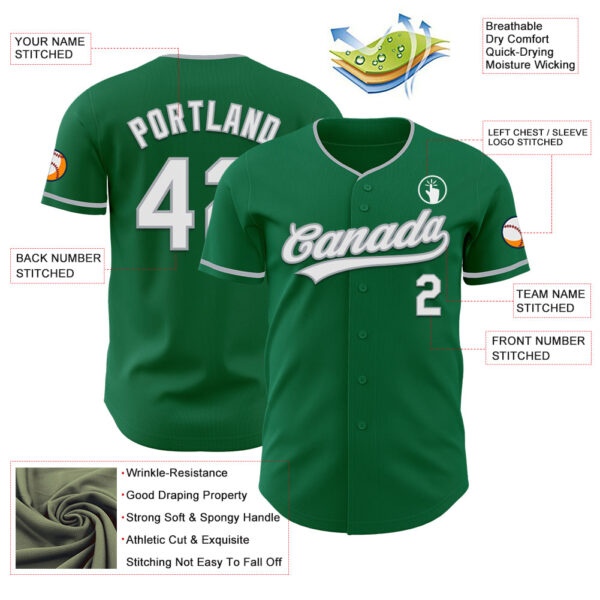 Custom Kelly Green White-Gray Authentic Baseball Jersey
