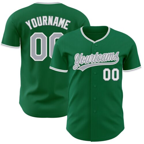 KellyGreen0779_f9994664-6ae7-439b-91a6-fbd05c3a210e Custom Kelly Green Gray-White Authentic Baseball Jersey