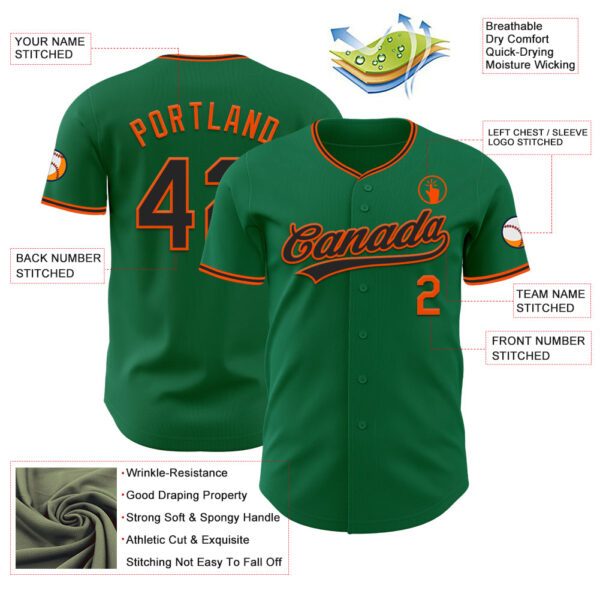 Custom Kelly Green Black-Orange Authentic Baseball Jersey