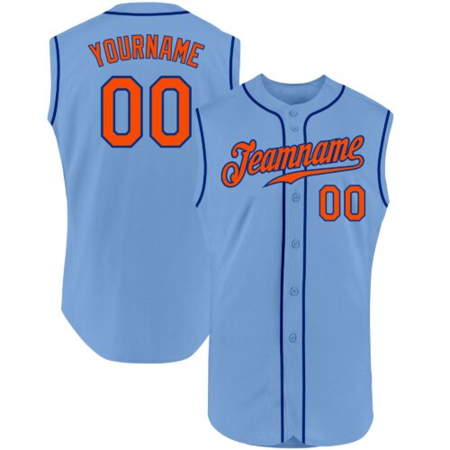 LightBlue0205 Custom Light Blue Orange-Royal Authentic Sleeveless Baseball Jersey